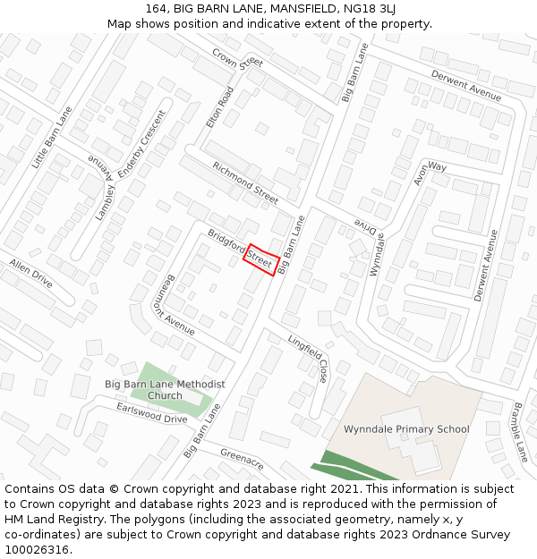 164, BIG BARN LANE, MANSFIELD, NG18 3LJ: Location map and indicative extent of plot