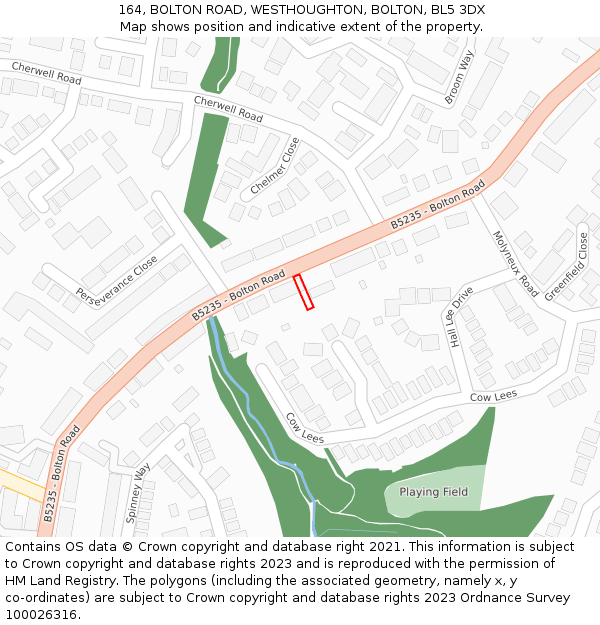 164, BOLTON ROAD, WESTHOUGHTON, BOLTON, BL5 3DX: Location map and indicative extent of plot