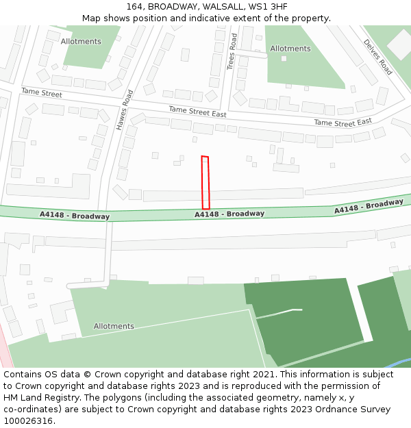 164, BROADWAY, WALSALL, WS1 3HF: Location map and indicative extent of plot