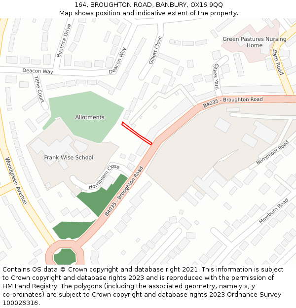 164, BROUGHTON ROAD, BANBURY, OX16 9QQ: Location map and indicative extent of plot