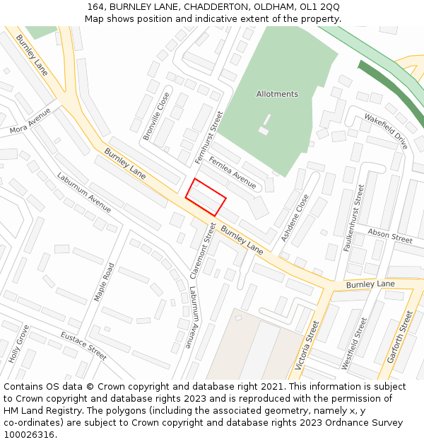 164, BURNLEY LANE, CHADDERTON, OLDHAM, OL1 2QQ: Location map and indicative extent of plot