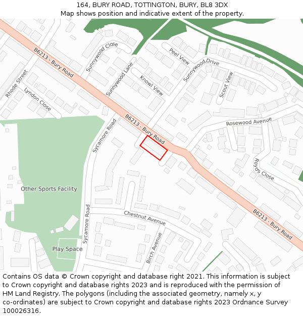 164, BURY ROAD, TOTTINGTON, BURY, BL8 3DX: Location map and indicative extent of plot
