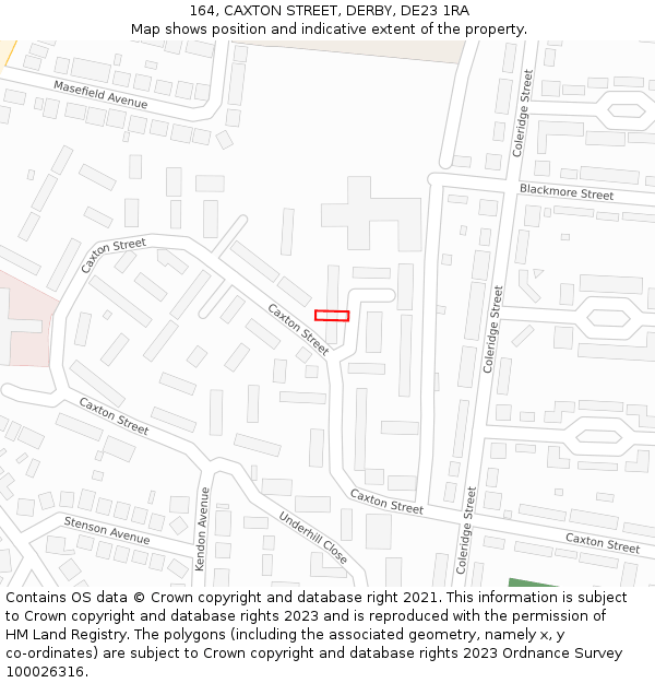 164, CAXTON STREET, DERBY, DE23 1RA: Location map and indicative extent of plot