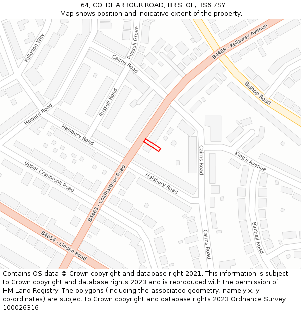 164, COLDHARBOUR ROAD, BRISTOL, BS6 7SY: Location map and indicative extent of plot