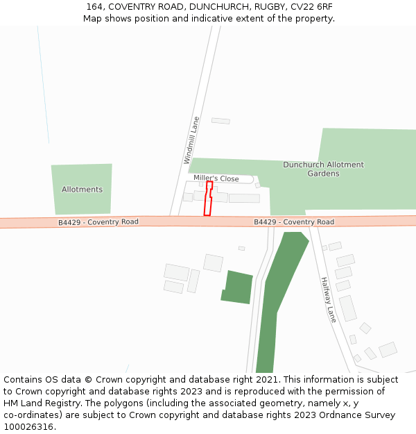 164, COVENTRY ROAD, DUNCHURCH, RUGBY, CV22 6RF: Location map and indicative extent of plot