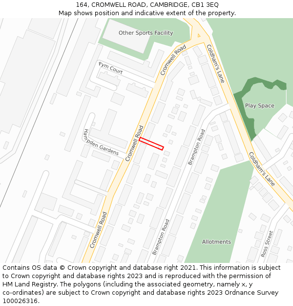 164, CROMWELL ROAD, CAMBRIDGE, CB1 3EQ: Location map and indicative extent of plot