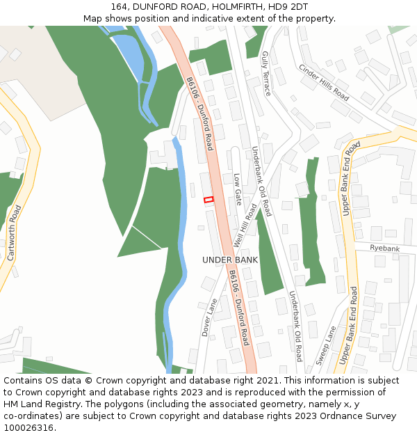 164, DUNFORD ROAD, HOLMFIRTH, HD9 2DT: Location map and indicative extent of plot