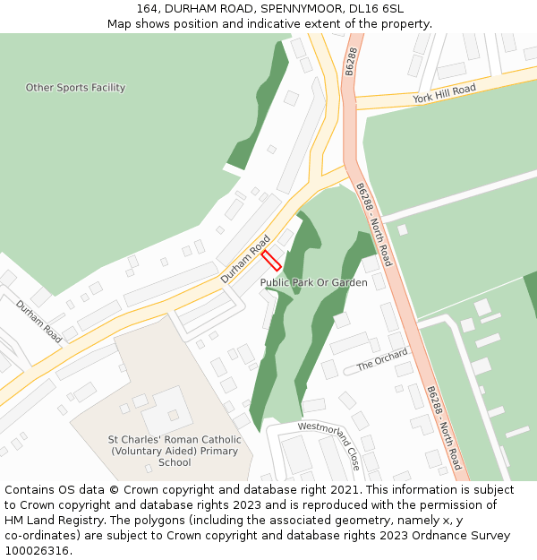 164, DURHAM ROAD, SPENNYMOOR, DL16 6SL: Location map and indicative extent of plot