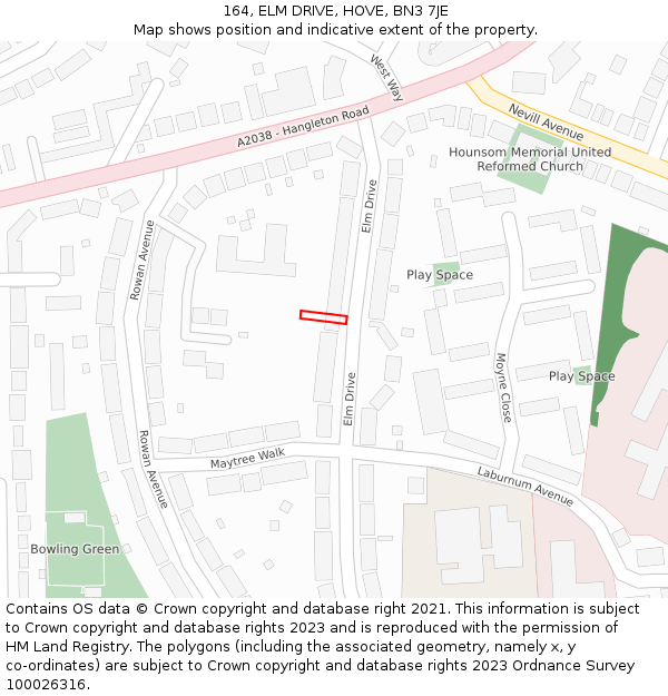 164, ELM DRIVE, HOVE, BN3 7JE: Location map and indicative extent of plot