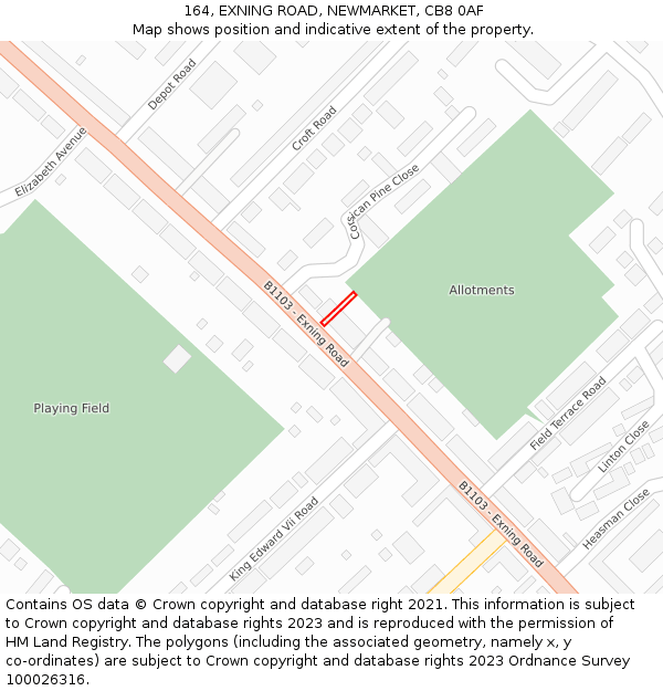 164, EXNING ROAD, NEWMARKET, CB8 0AF: Location map and indicative extent of plot