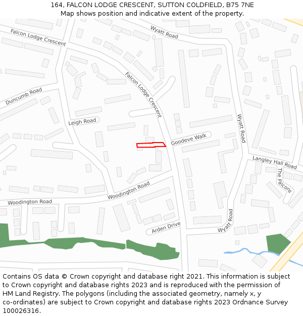 164, FALCON LODGE CRESCENT, SUTTON COLDFIELD, B75 7NE: Location map and indicative extent of plot