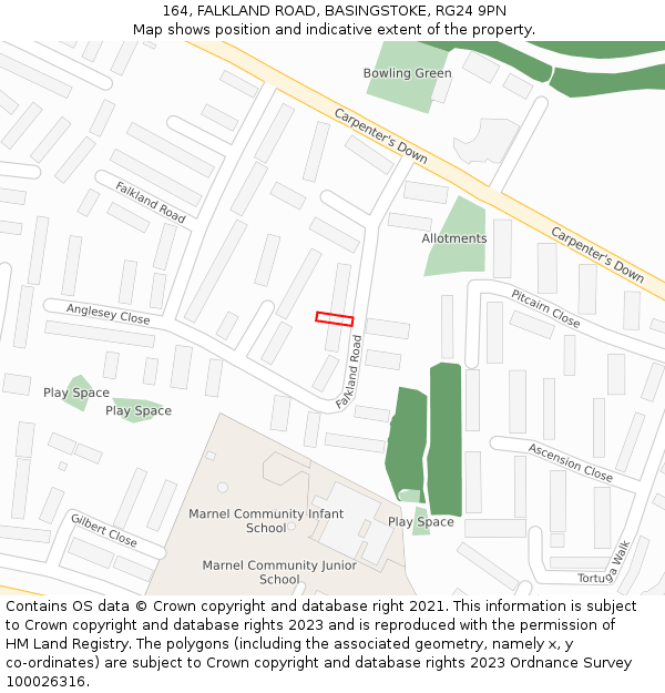 164, FALKLAND ROAD, BASINGSTOKE, RG24 9PN: Location map and indicative extent of plot