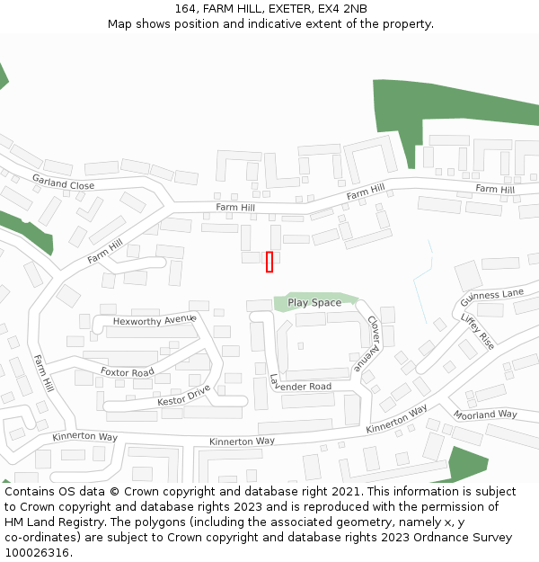 164, FARM HILL, EXETER, EX4 2NB: Location map and indicative extent of plot