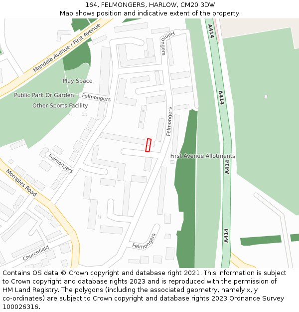 164, FELMONGERS, HARLOW, CM20 3DW: Location map and indicative extent of plot