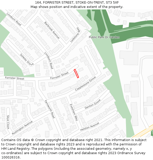 164, FORRISTER STREET, STOKE-ON-TRENT, ST3 5XF: Location map and indicative extent of plot