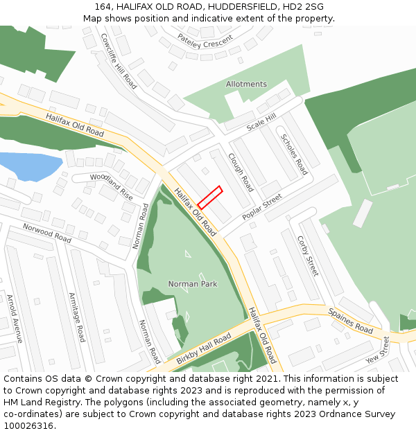 164, HALIFAX OLD ROAD, HUDDERSFIELD, HD2 2SG: Location map and indicative extent of plot