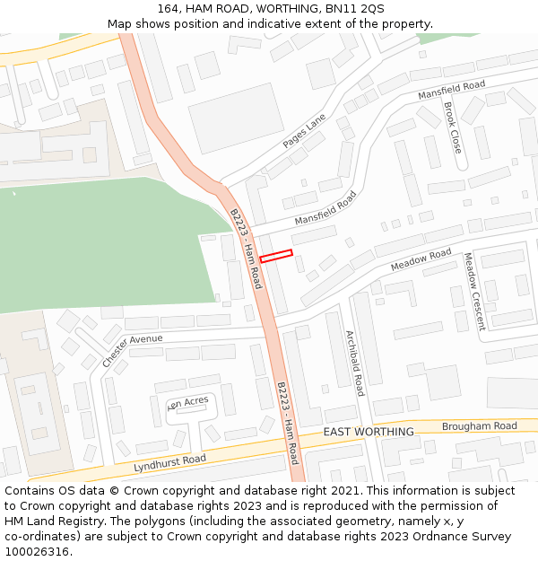 164, HAM ROAD, WORTHING, BN11 2QS: Location map and indicative extent of plot