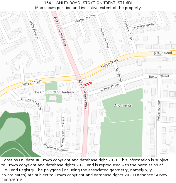 164, HANLEY ROAD, STOKE-ON-TRENT, ST1 6BL: Location map and indicative extent of plot