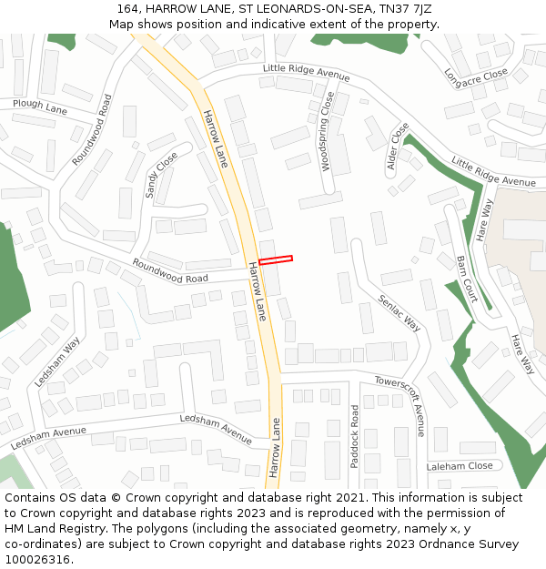 164, HARROW LANE, ST LEONARDS-ON-SEA, TN37 7JZ: Location map and indicative extent of plot