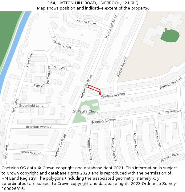 164, HATTON HILL ROAD, LIVERPOOL, L21 9LQ: Location map and indicative extent of plot