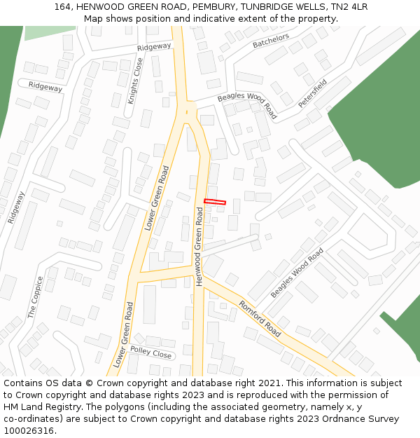 164, HENWOOD GREEN ROAD, PEMBURY, TUNBRIDGE WELLS, TN2 4LR: Location map and indicative extent of plot