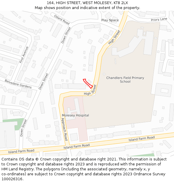 164, HIGH STREET, WEST MOLESEY, KT8 2LX: Location map and indicative extent of plot