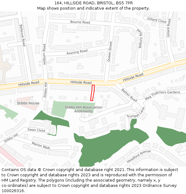 164, HILLSIDE ROAD, BRISTOL, BS5 7PR: Location map and indicative extent of plot