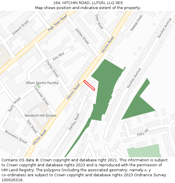 164, HITCHIN ROAD, LUTON, LU2 0ES: Location map and indicative extent of plot