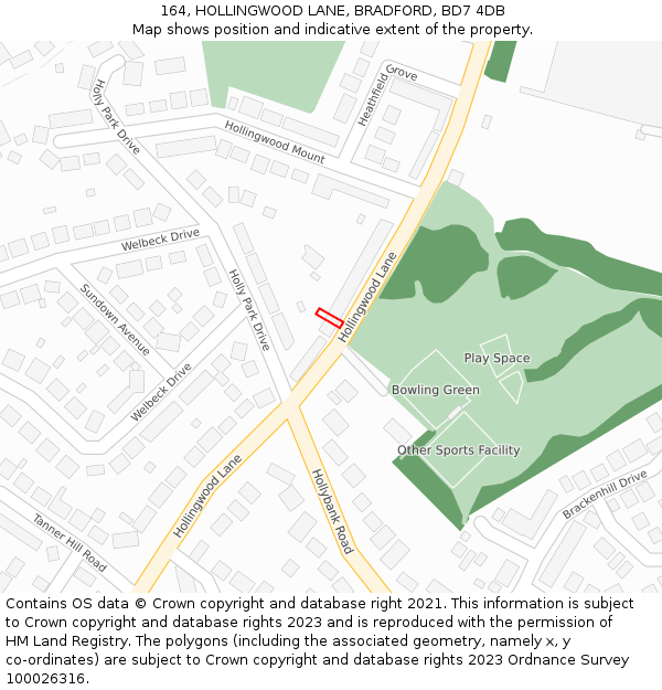 164, HOLLINGWOOD LANE, BRADFORD, BD7 4DB: Location map and indicative extent of plot