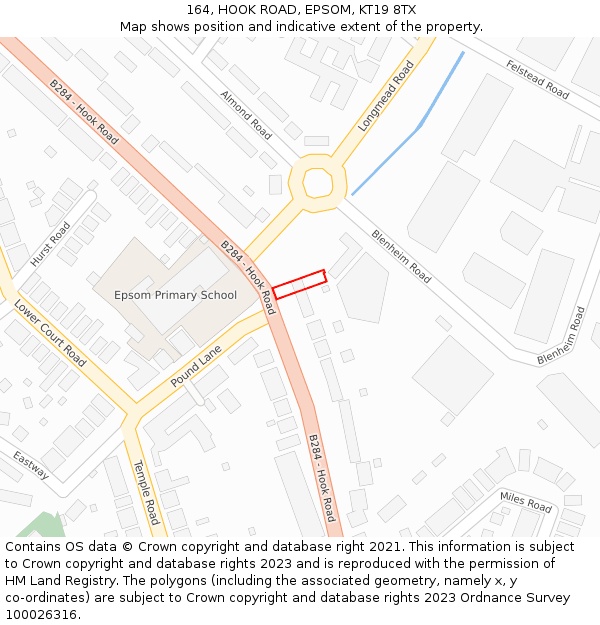 164, HOOK ROAD, EPSOM, KT19 8TX: Location map and indicative extent of plot