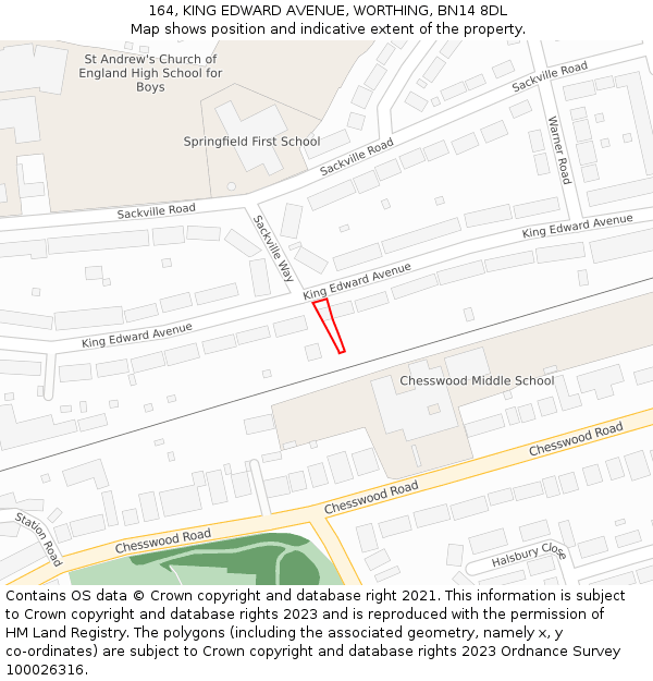 164, KING EDWARD AVENUE, WORTHING, BN14 8DL: Location map and indicative extent of plot