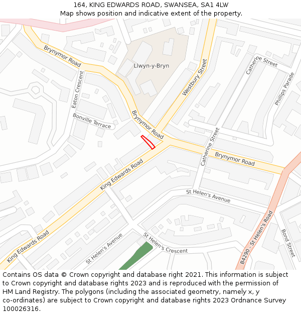 164, KING EDWARDS ROAD, SWANSEA, SA1 4LW: Location map and indicative extent of plot