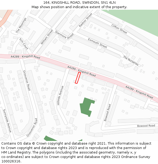 164, KINGSHILL ROAD, SWINDON, SN1 4LN: Location map and indicative extent of plot