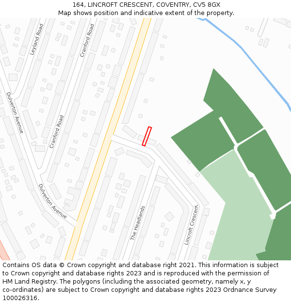 164, LINCROFT CRESCENT, COVENTRY, CV5 8GX: Location map and indicative extent of plot