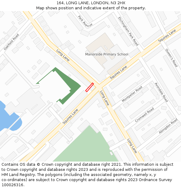 164, LONG LANE, LONDON, N3 2HX: Location map and indicative extent of plot
