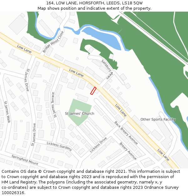 164, LOW LANE, HORSFORTH, LEEDS, LS18 5QW: Location map and indicative extent of plot
