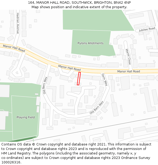 164, MANOR HALL ROAD, SOUTHWICK, BRIGHTON, BN42 4NP: Location map and indicative extent of plot