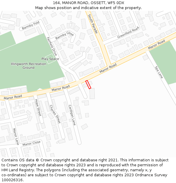 164, MANOR ROAD, OSSETT, WF5 0DX: Location map and indicative extent of plot