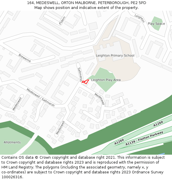 164, MEDESWELL, ORTON MALBORNE, PETERBOROUGH, PE2 5PD: Location map and indicative extent of plot