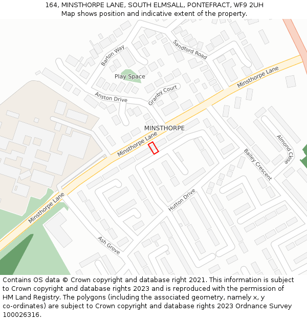 164, MINSTHORPE LANE, SOUTH ELMSALL, PONTEFRACT, WF9 2UH: Location map and indicative extent of plot