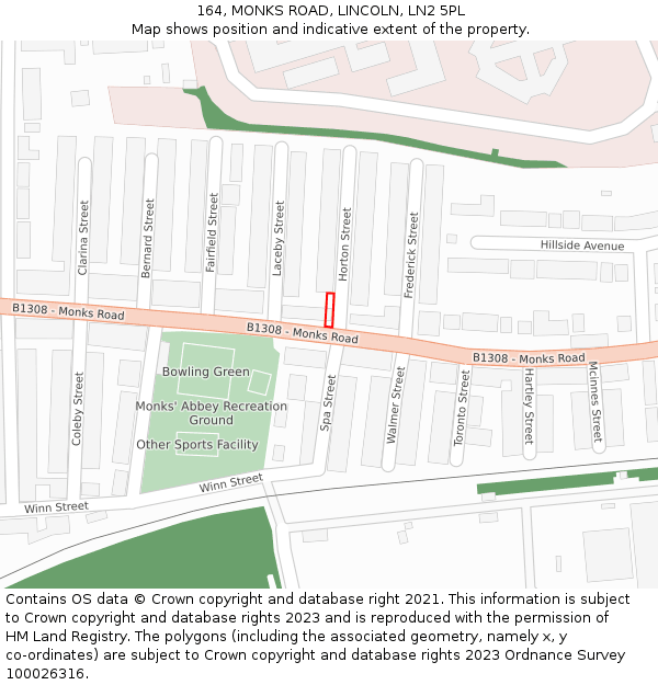 164, MONKS ROAD, LINCOLN, LN2 5PL: Location map and indicative extent of plot