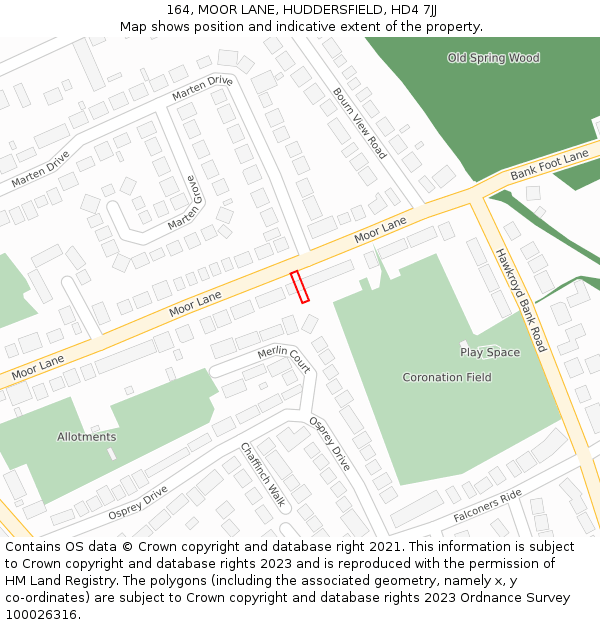 164, MOOR LANE, HUDDERSFIELD, HD4 7JJ: Location map and indicative extent of plot