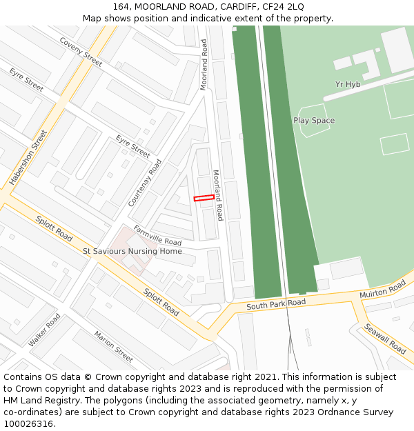 164, MOORLAND ROAD, CARDIFF, CF24 2LQ: Location map and indicative extent of plot