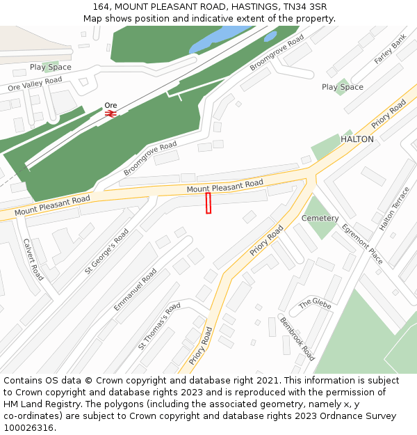 164, MOUNT PLEASANT ROAD, HASTINGS, TN34 3SR: Location map and indicative extent of plot