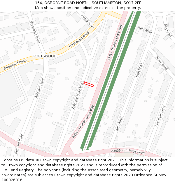 164, OSBORNE ROAD NORTH, SOUTHAMPTON, SO17 2FF: Location map and indicative extent of plot