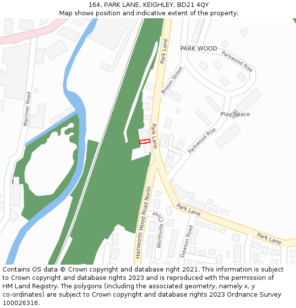 164, PARK LANE, KEIGHLEY, BD21 4QY: Location map and indicative extent of plot