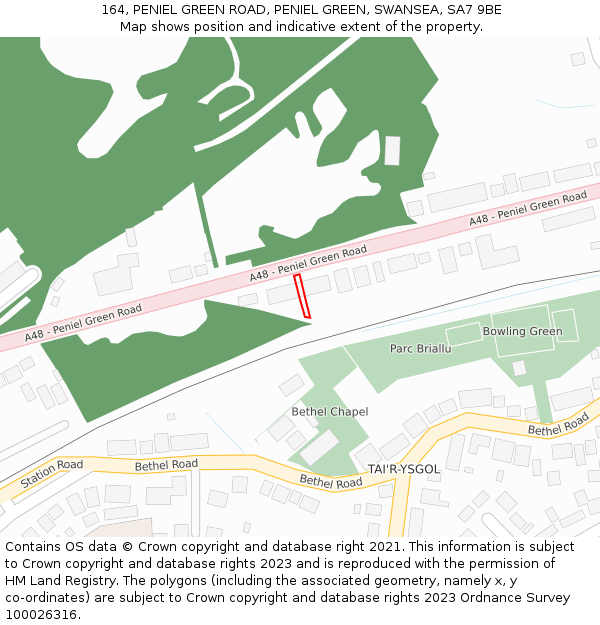 164, PENIEL GREEN ROAD, PENIEL GREEN, SWANSEA, SA7 9BE: Location map and indicative extent of plot