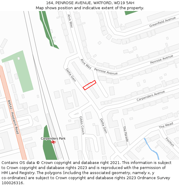164, PENROSE AVENUE, WATFORD, WD19 5AH: Location map and indicative extent of plot