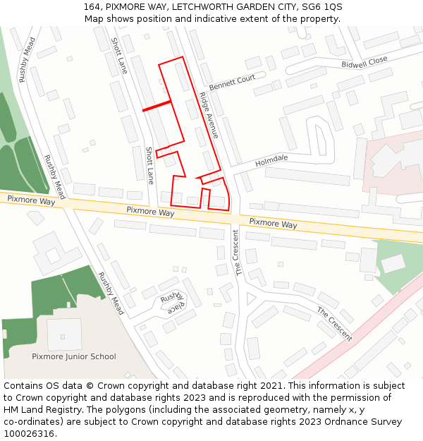 164, PIXMORE WAY, LETCHWORTH GARDEN CITY, SG6 1QS: Location map and indicative extent of plot