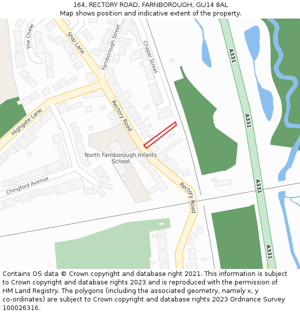 164, RECTORY ROAD, FARNBOROUGH, GU14 8AL: Location map and indicative extent of plot